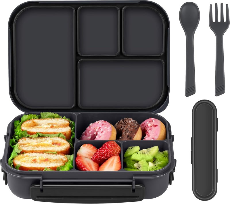 Amathley Lunch Box Kids,Bento Box Adult,Leakproof Lunch Containers for Adults/Kids/Toddler,1200ML-4 Compartments bento Lunch box with Utensil,Microwave & Dishwasher & Freezer Safe (Dark Gray) - Image 1